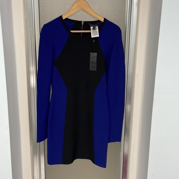 BCBGMAXAZRIA Ribbed Two-Tone Bodycon Mini Dress in Blue/Black - Picture 14 of 16